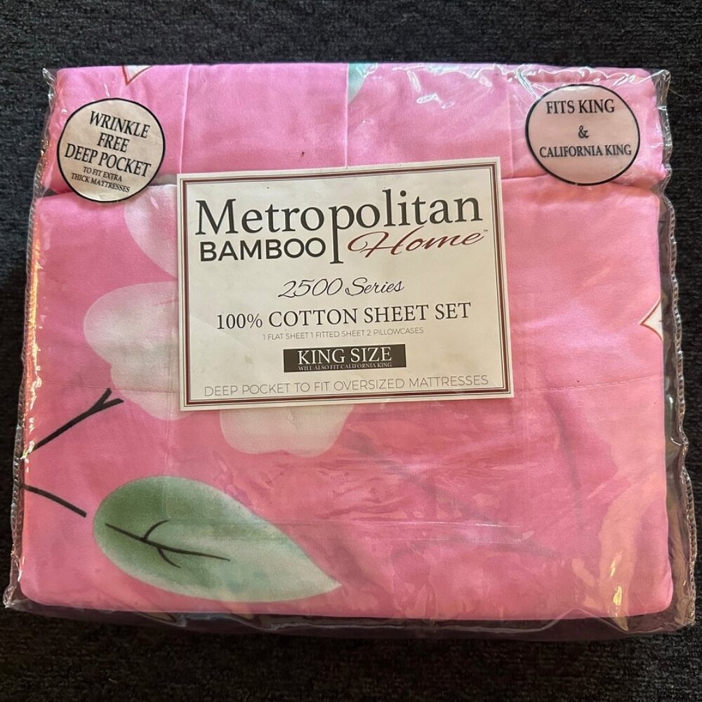 Metropolitan Bamboo Home King Sheet Set 2500 T.C. Egyptian Cotton-Pink Flowers